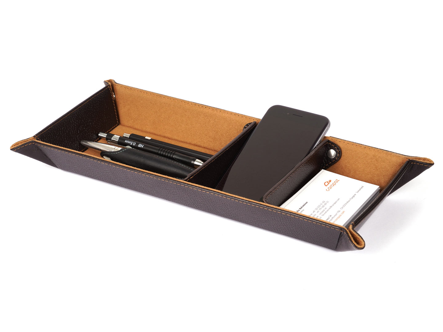 Desk Organizer - Leather Catchall - Pen & Card Holder - BROWN - Carapaz